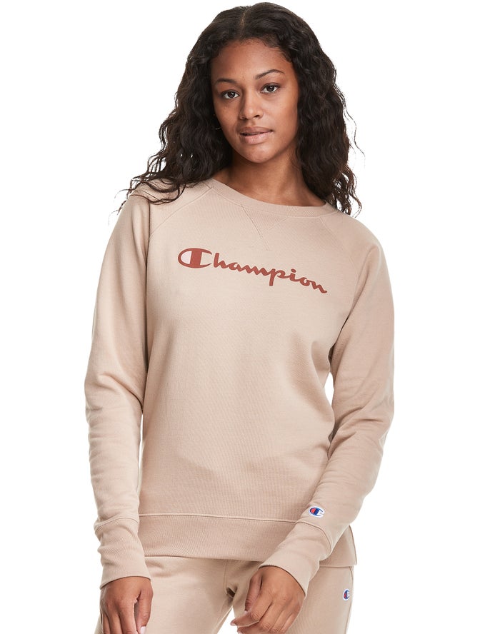 Champion Powerblend Fleece Classic Crew Script Logo Sweatshirt Dames - Khaki - Belgie 0612NAWSX